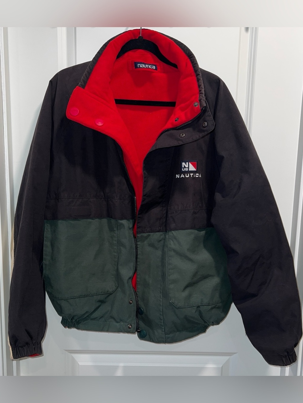 Vintage Nautica Reversible Colorblock Jacket in Navy, Green & Red Size L